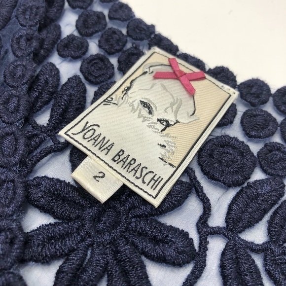 YOANA Baraschi BHLDN Navy Embroidered Floral Leaf Lace 100% Silk Cocktail Dress - Picture 4 of 16